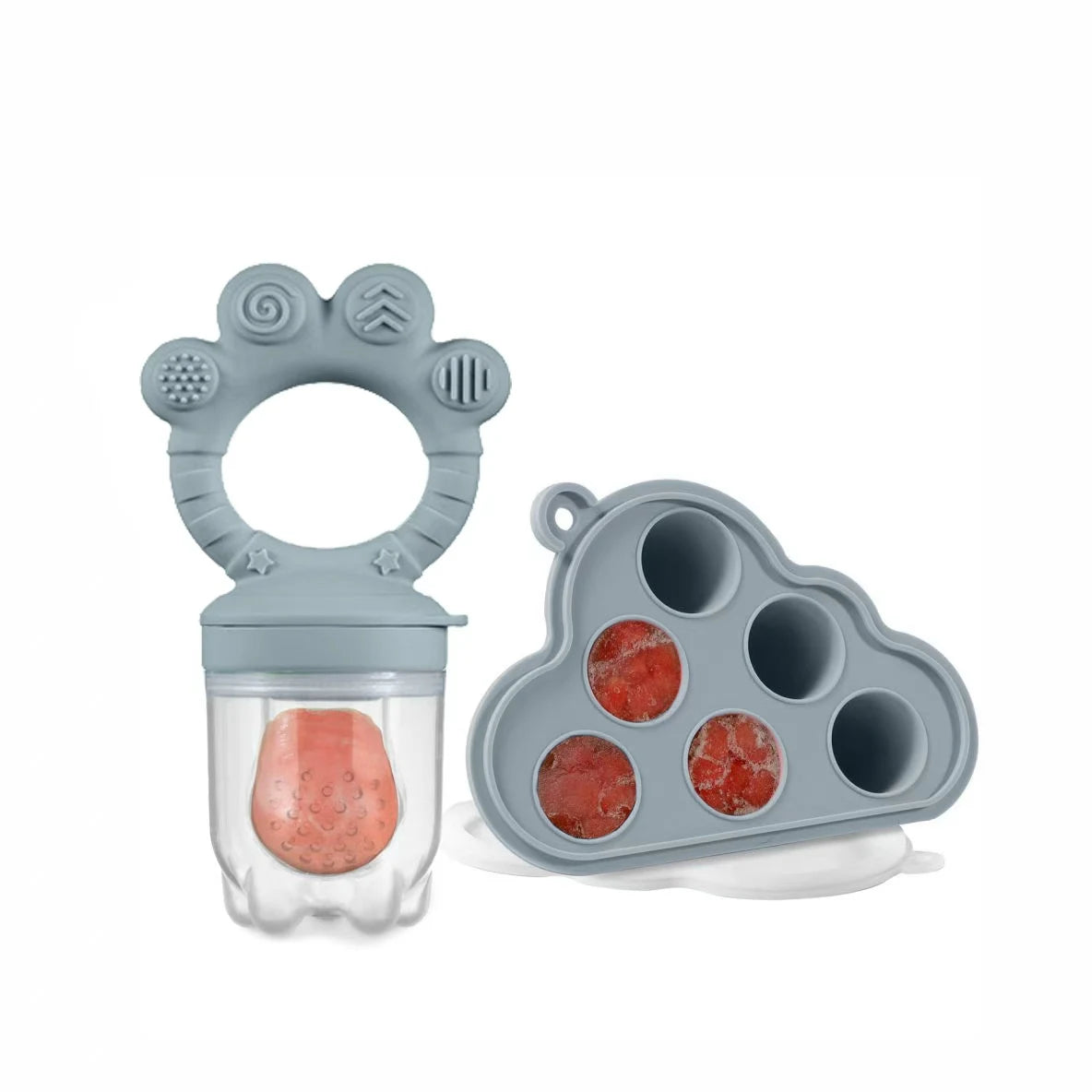 Baby Fruit Food Feeder & Freezer Nibble Tray Combo, Breastmilk Popsicle Molds,BPA Free Silicone Feeder,Infant Self Feeding, 4M+
