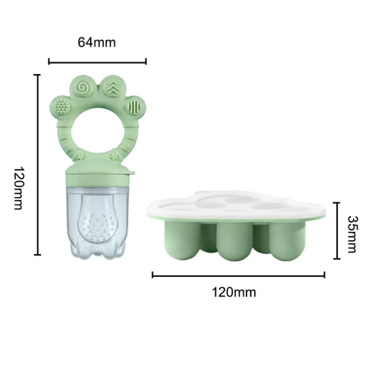 Baby Fruit Food Feeder & Freezer Nibble Tray Combo, Breastmilk Popsicle Molds,BPA Free Silicone Feeder,Infant Self Feeding, 4M+