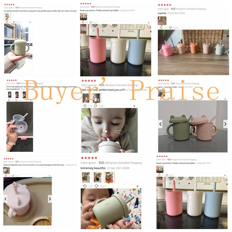 200ML Baby Feeding Drinkware Straw Cup Baby Learning Feeding Bottles Anti-Hot Leakproof Silicone Tableware Toddler Water Bottle