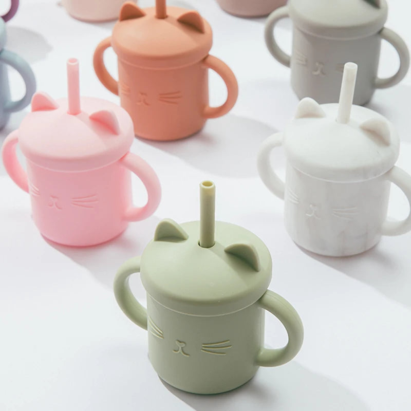 200ML Baby Feeding Drinkware Straw Cup Baby Learning Feeding Bottles Anti-Hot Leakproof Silicone Tableware Toddler Water Bottle