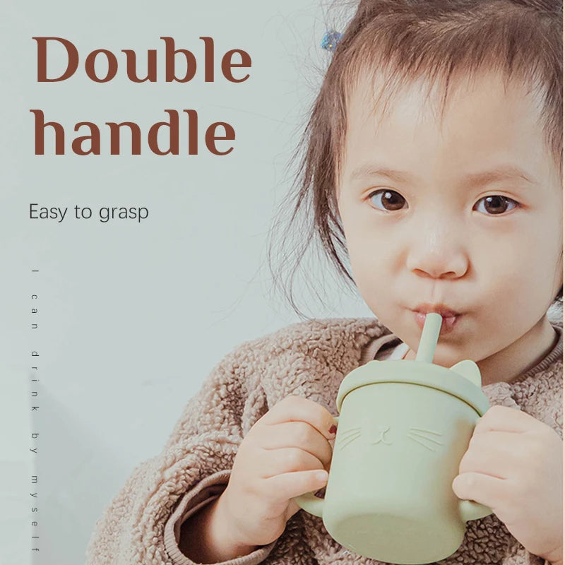 200ML Baby Feeding Drinkware Straw Cup Baby Learning Feeding Bottles Anti-Hot Leakproof Silicone Tableware Toddler Water Bottle