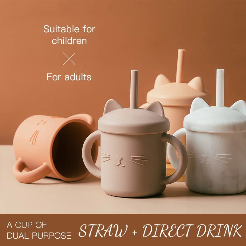 200ML Baby Feeding Drinkware Straw Cup Baby Learning Feeding Bottles Anti-Hot Leakproof Silicone Tableware Toddler Water Bottle