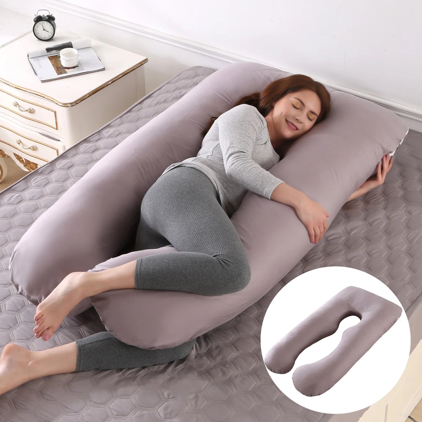 High Quality Detachable and Washable U Shaped Pregnancy Pillow Side Sleeping Back Pain Relief Maternity Body Pillow