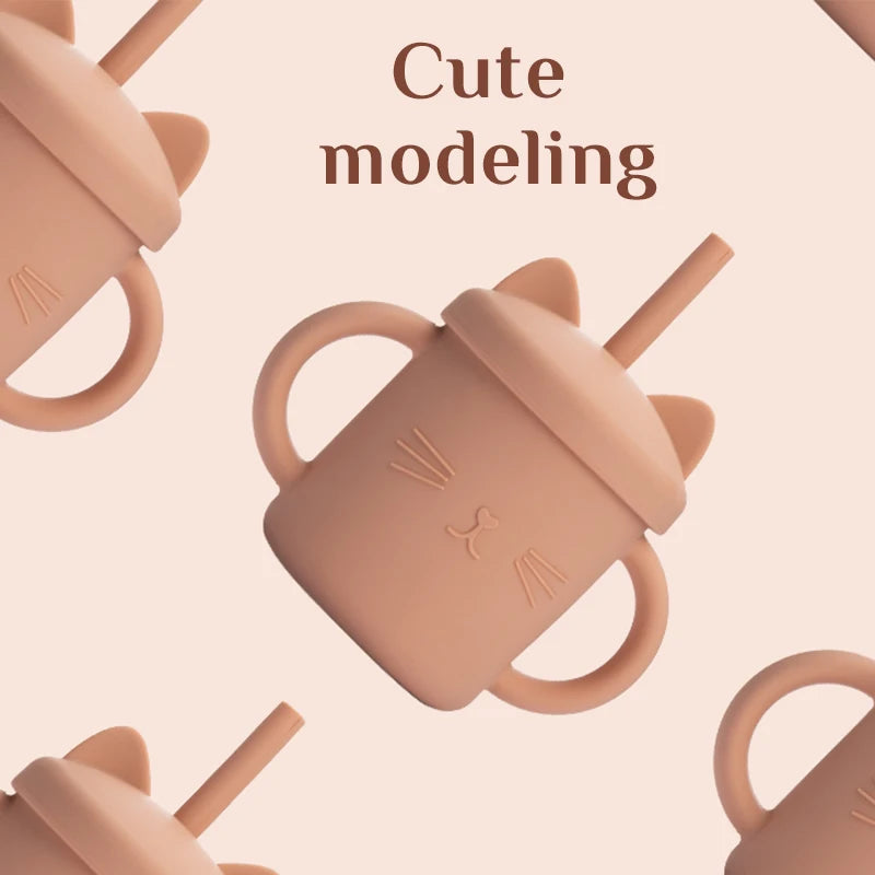 200ML Baby Feeding Drinkware Straw Cup Baby Learning Feeding Bottles Anti-Hot Leakproof Silicone Tableware Toddler Water Bottle
