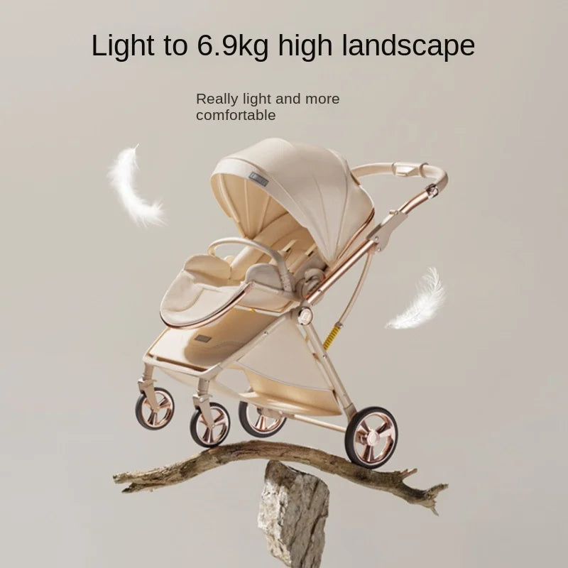 Baby stroller Leather Egg-shaped Spine-Protective Cockpit High Landscape Lightweight Folding Two-way Push Four-wheel Suspension