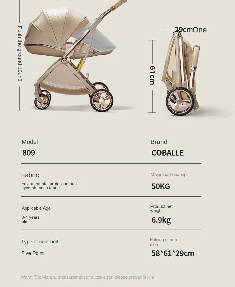 Baby stroller Leather Egg-shaped Spine-Protective Cockpit High Landscape Lightweight Folding Two-way Push Four-wheel Suspension