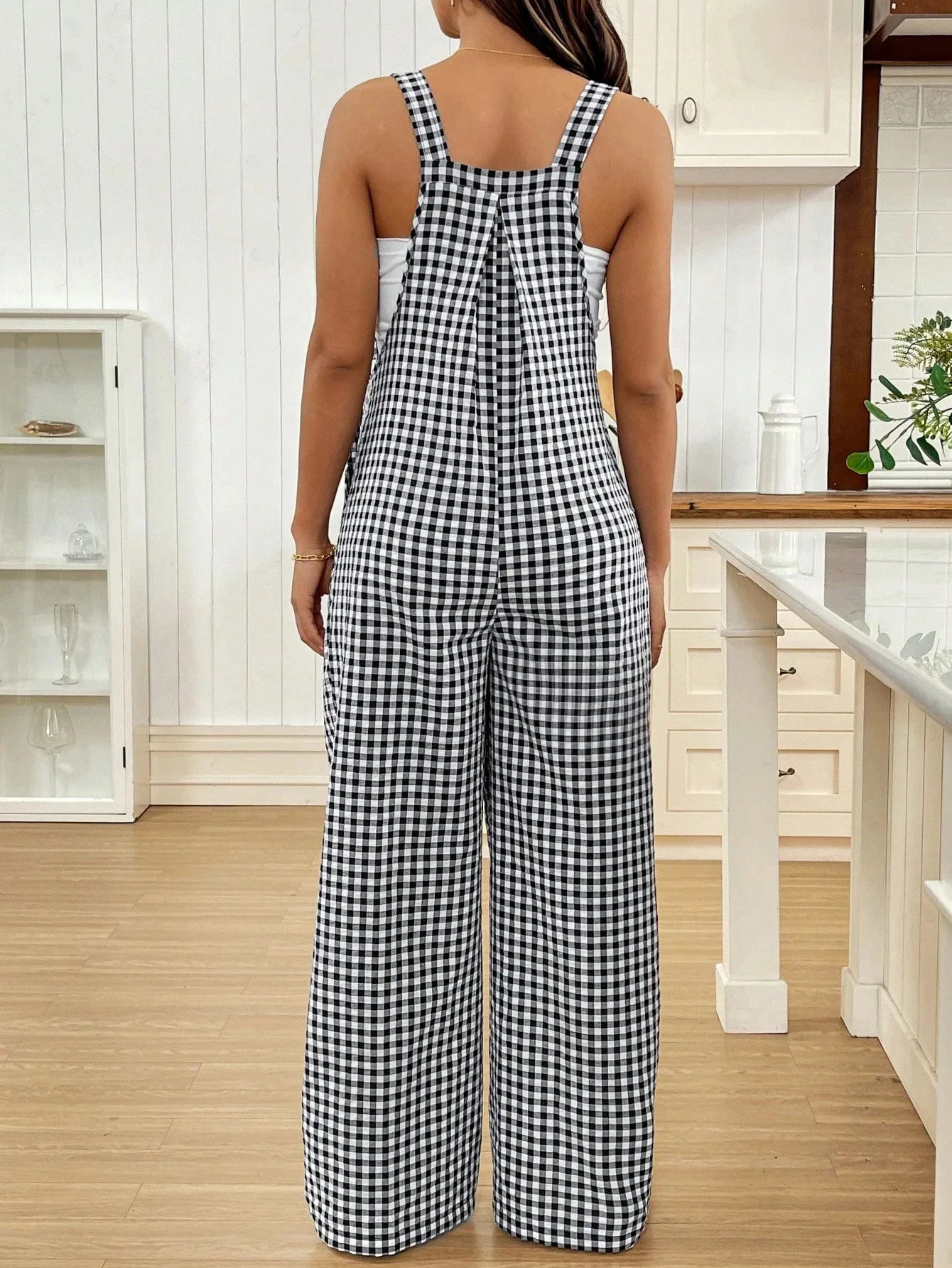 Maternity Pregnant Women Overalls Plaid Print Loose Wide-leg Jumpsuit Rompers Spring Summer Casual Pregnancy Clothing