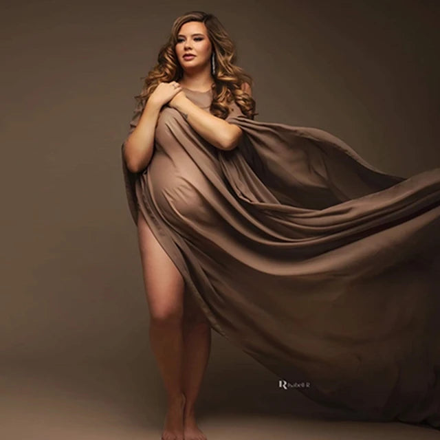 Maternity Photography Prop Dress Strapless Soft Chiffon Cape Tulle Cloak Simple Modeling Fabric Pregnancy Photo Shoot Accessorie