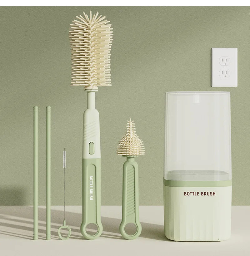 Silicone Baby Bottle Cup Brush Set with Storage Box Newborn Gift Milk Bottle Cleaning Brushes Suit Portable Detachable Cleaning