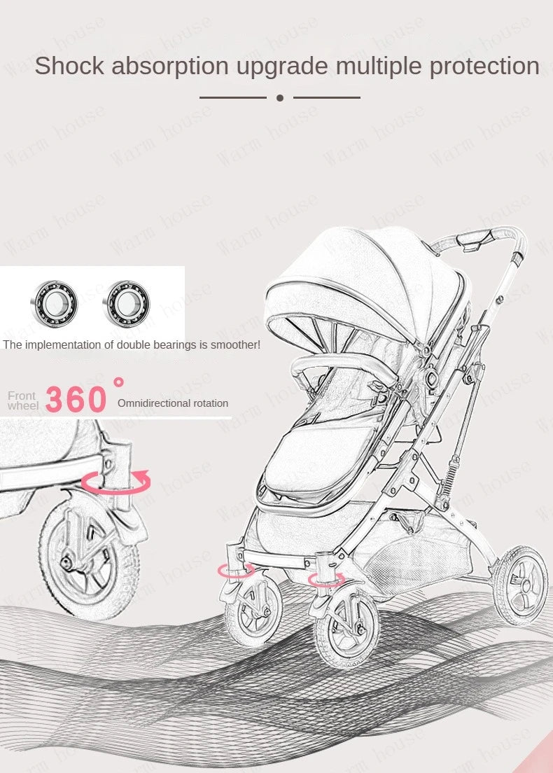 3 in 1 Baby Stroller with car seat,High Landscape Baby Carriage,Two-way Newborn Stroller Four-wheel  portable baby stroller