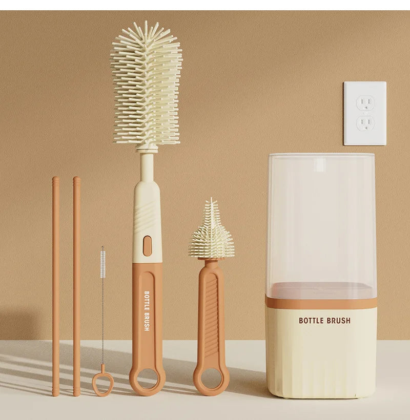 Silicone Baby Bottle Cup Brush Set with Storage Box Newborn Gift Milk Bottle Cleaning Brushes Suit Portable Detachable Cleaning