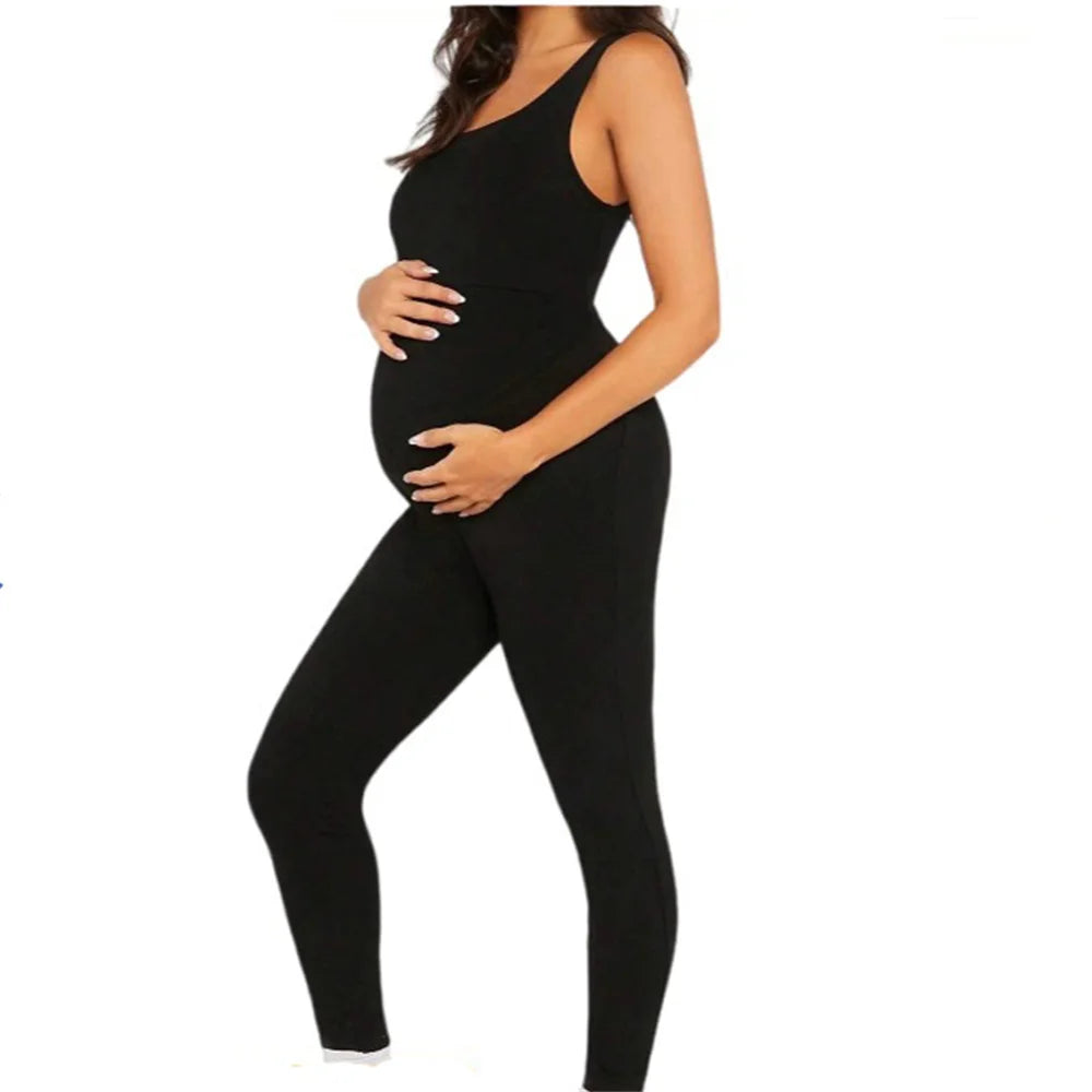 Black Maternity Jumpsuit Tight Fitting and Hip Lifting Elastic Casual Outerwear for Pregnant Women Summer Style Maternity Cloth