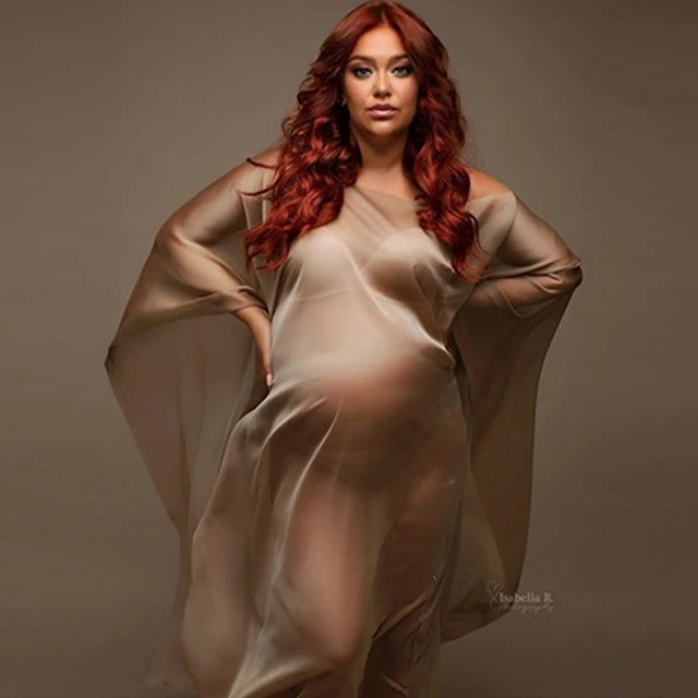 Maternity Photography Prop Dress Strapless Soft Chiffon Cape Tulle Cloak Simple Modeling Fabric Pregnancy Photo Shoot Accessorie