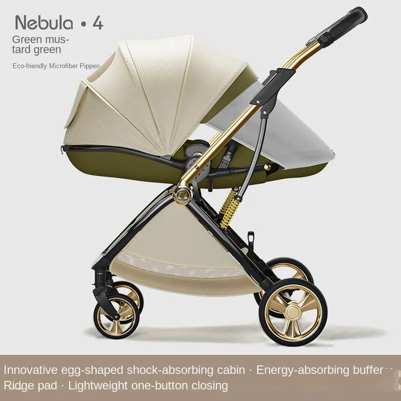 Baby stroller Leather Egg-shaped Spine-Protective Cockpit High Landscape Lightweight Folding Two-way Push Four-wheel Suspension