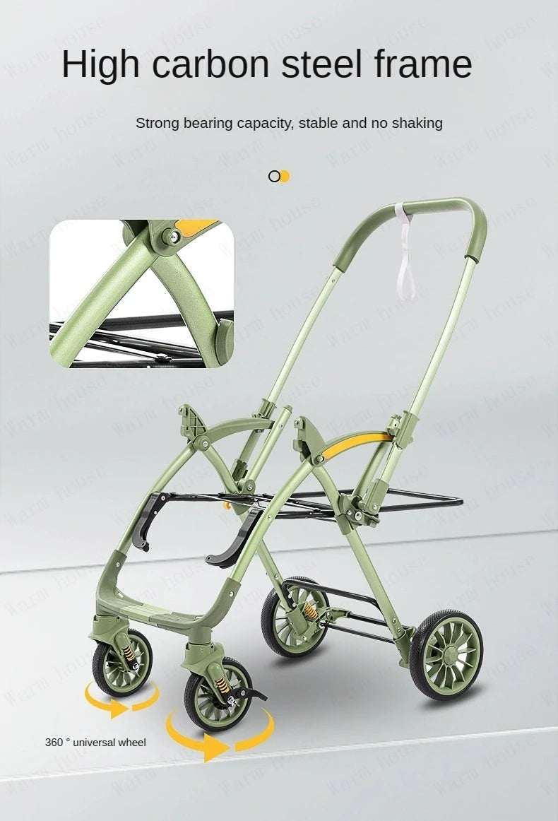 Bi-directional High Landscape Baby Stroller Can Sit or Lie Down Four Wheel Shock Absorber Stroller Lightweight Foldable Handcart