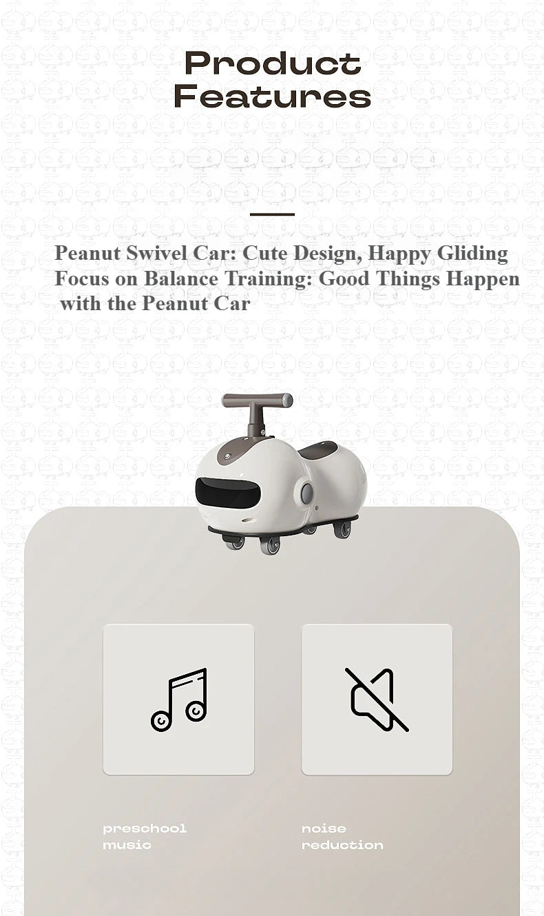 Baby Peanut Twist Car Infant Scooter Walker with Sound Light Silent Wheel Outdoor Ride on Toy Car Balance Training Birthday Gift