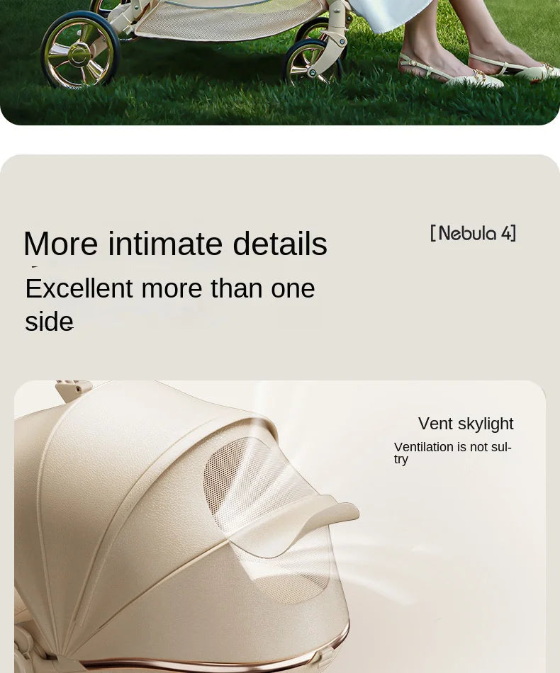 Baby stroller Leather Egg-shaped Spine-Protective Cockpit High Landscape Lightweight Folding Two-way Push Four-wheel Suspension