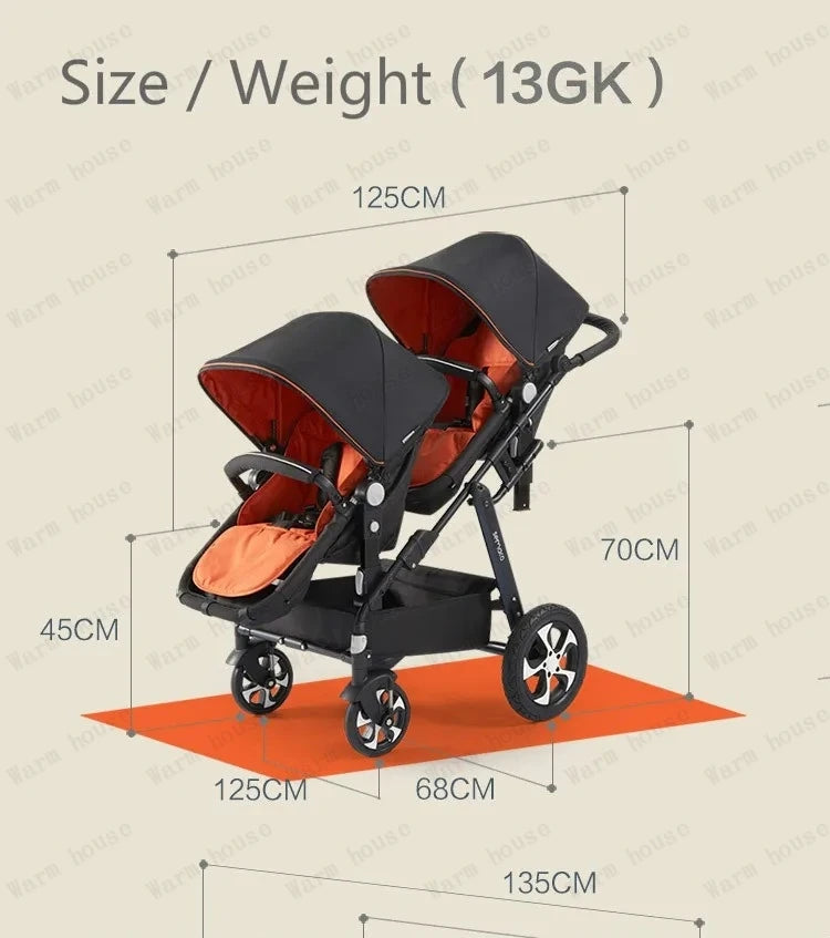 Lightweight Twin Baby Stroller Foldable Double Baby Stroller for Twins