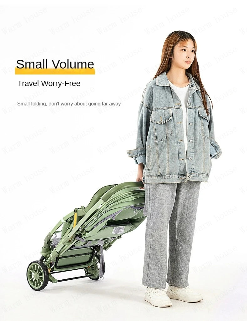 Bi-directional High Landscape Baby Stroller Can Sit or Lie Down Four Wheel Shock Absorber Stroller Lightweight Foldable Handcart