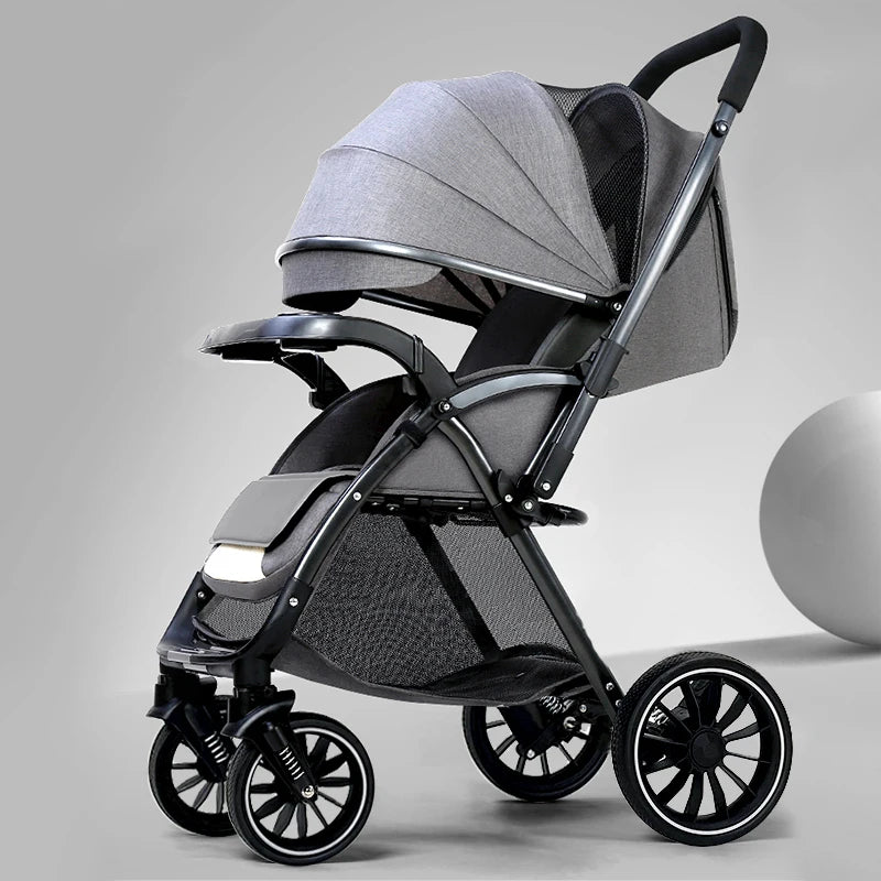 Bi-directional High Landscape Baby Stroller Can Sit or Lie Down Four Wheel Shock Absorber Stroller Lightweight Foldable Handcart