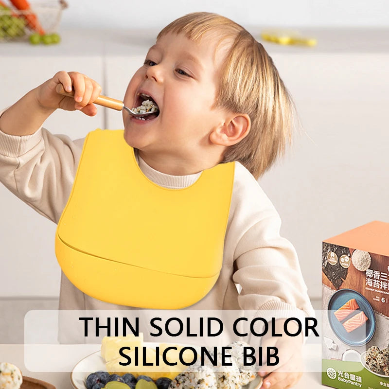 Baby Silicone Bib, Waterproof and Adjustable, Food-Grade Soft Silicone, Prevents Dirt and Drool during Feeding
