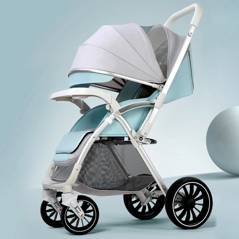 Bi-directional High Landscape Baby Stroller Can Sit or Lie Down Four Wheel Shock Absorber Stroller Lightweight Foldable Handcart