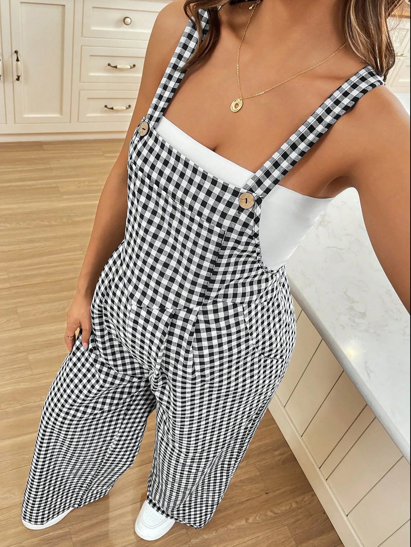 Maternity Pregnant Women Overalls Plaid Print Loose Wide-leg Jumpsuit Rompers Spring Summer Casual Pregnancy Clothing