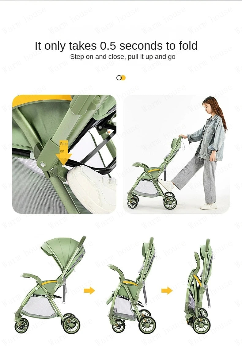 Bi-directional High Landscape Baby Stroller Can Sit or Lie Down Four Wheel Shock Absorber Stroller Lightweight Foldable Handcart