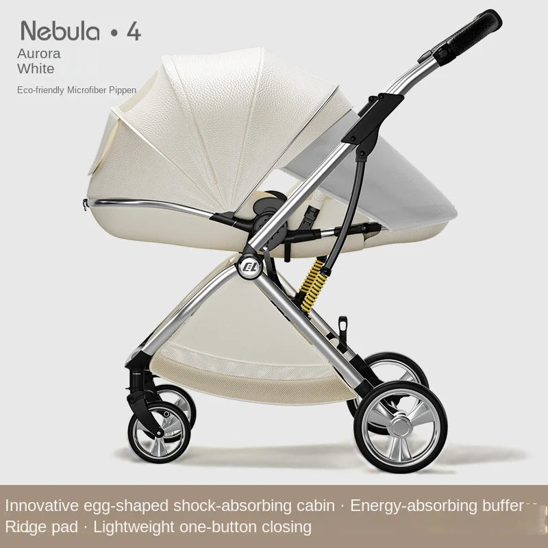 Baby stroller Leather Egg-shaped Spine-Protective Cockpit High Landscape Lightweight Folding Two-way Push Four-wheel Suspension