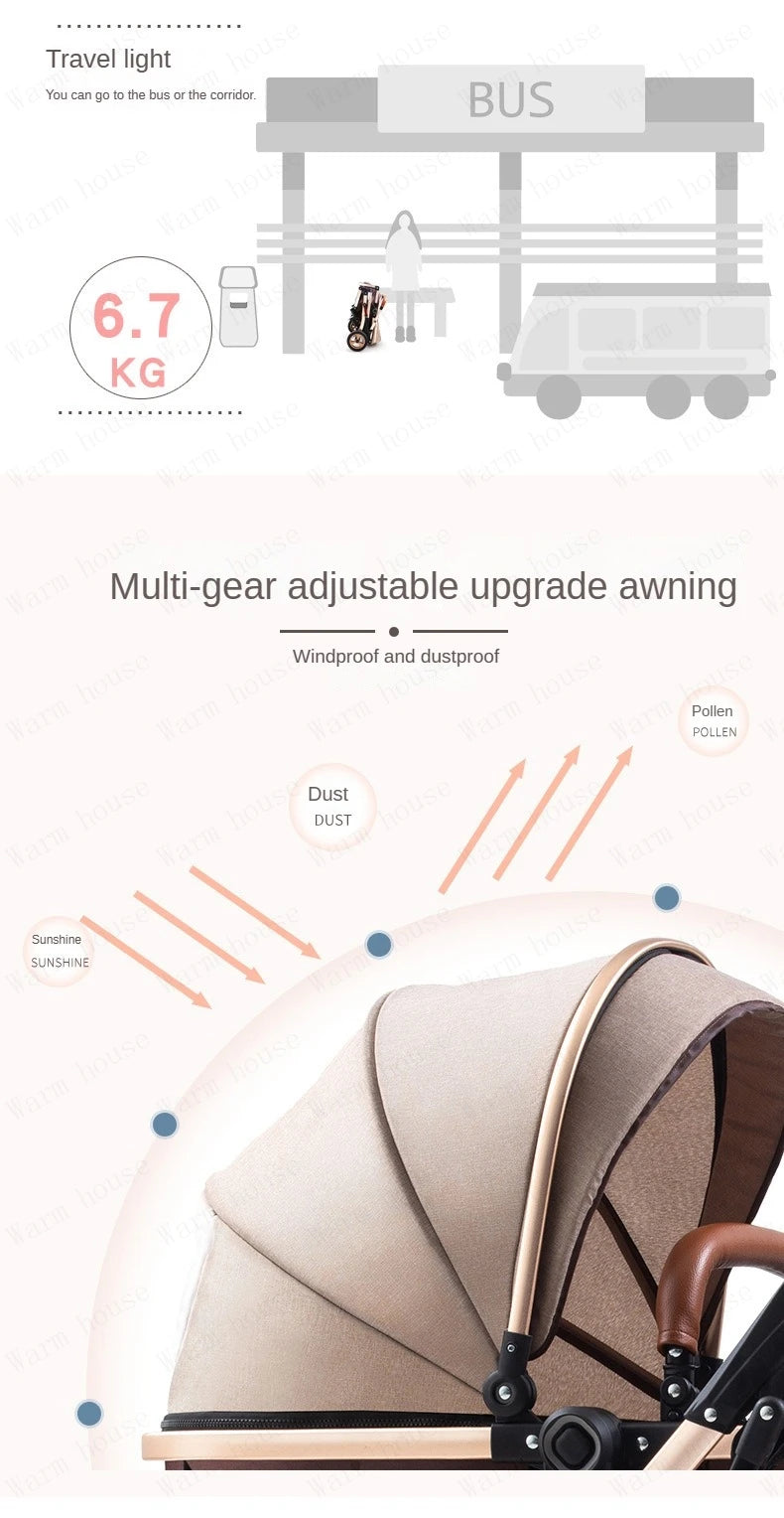 3 in 1 Baby Stroller with car seat,High Landscape Baby Carriage,Two-way Newborn Stroller Four-wheel  portable baby stroller