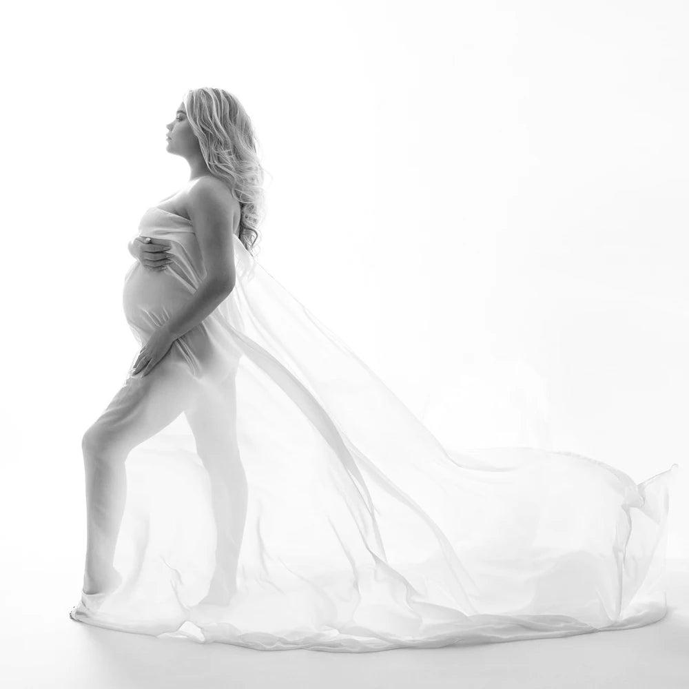 Maternity Photography Prop Dress Strapless Soft Chiffon Cape Tulle Cloak Simple Modeling Fabric Pregnancy Photo Shoot Accessorie