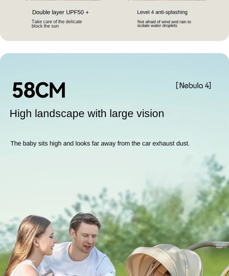 Baby stroller Leather Egg-shaped Spine-Protective Cockpit High Landscape Lightweight Folding Two-way Push Four-wheel Suspension