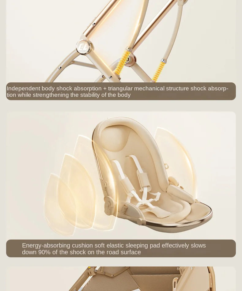 Baby stroller Leather Egg-shaped Spine-Protective Cockpit High Landscape Lightweight Folding Two-way Push Four-wheel Suspension