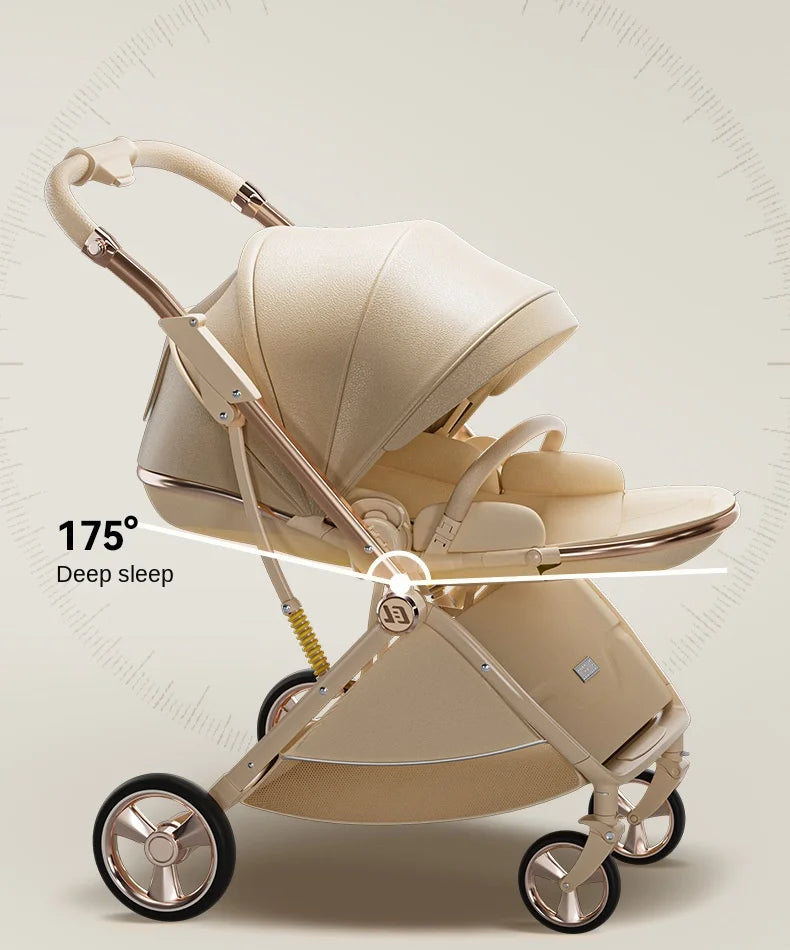 Baby stroller Leather Egg-shaped Spine-Protective Cockpit High Landscape Lightweight Folding Two-way Push Four-wheel Suspension