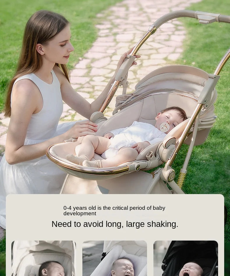 Baby stroller Leather Egg-shaped Spine-Protective Cockpit High Landscape Lightweight Folding Two-way Push Four-wheel Suspension