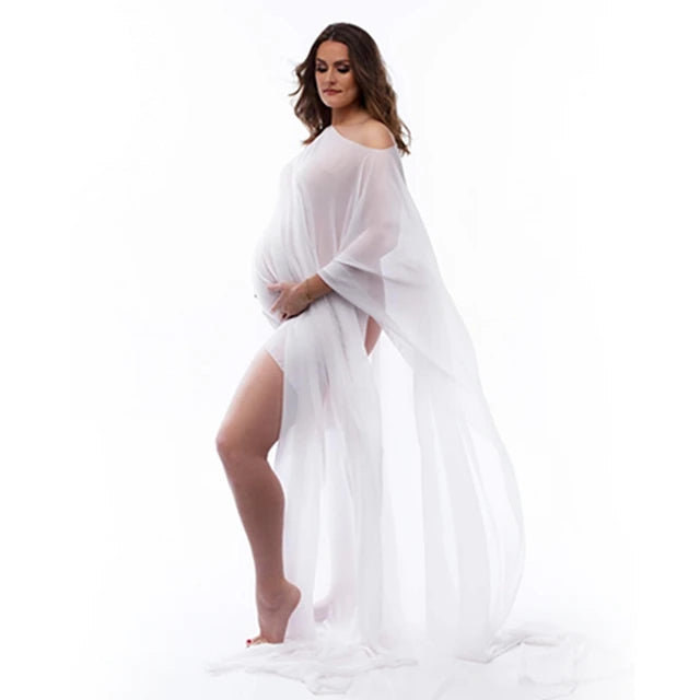 Maternity Photography Prop Dress Strapless Soft Chiffon Cape Tulle Cloak Simple Modeling Fabric Pregnancy Photo Shoot Accessorie