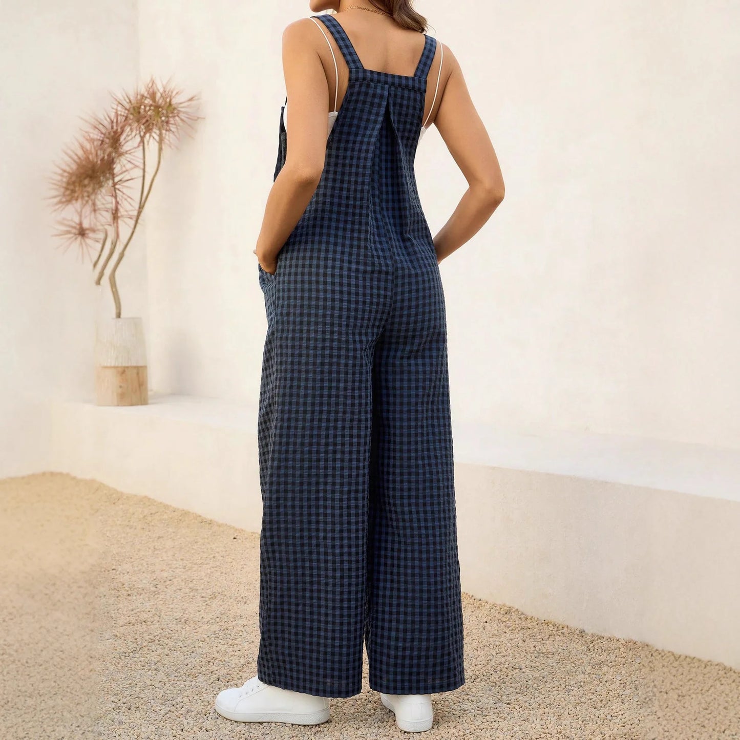 Maternity Pregnant Women Overalls Plaid Print Loose Wide-leg Jumpsuit Rompers Spring Summer Casual Pregnancy Clothing