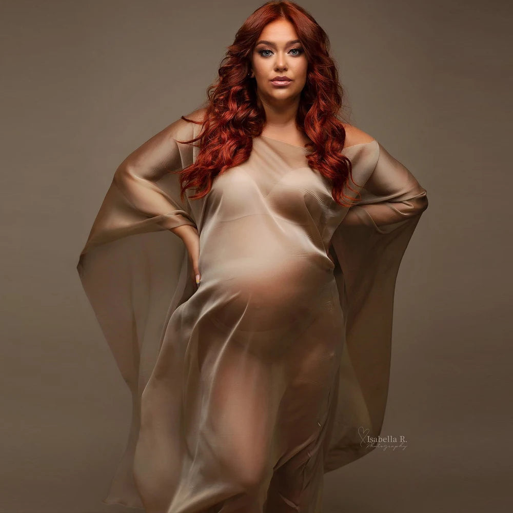 Maternity Photography Prop Dress Strapless Soft Chiffon Cape Tulle Cloak Simple Modeling Fabric Pregnancy Photo Shoot Accessorie