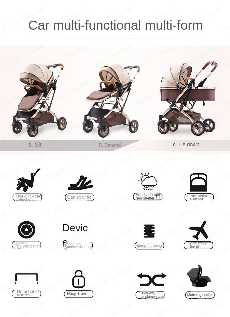 3 in 1 Baby Stroller with car seat,High Landscape Baby Carriage,Two-way Newborn Stroller Four-wheel  portable baby stroller