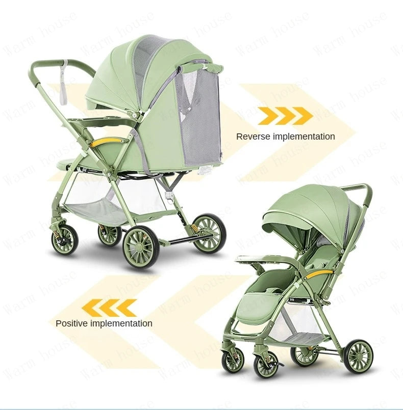 Bi-directional High Landscape Baby Stroller Can Sit or Lie Down Four Wheel Shock Absorber Stroller Lightweight Foldable Handcart