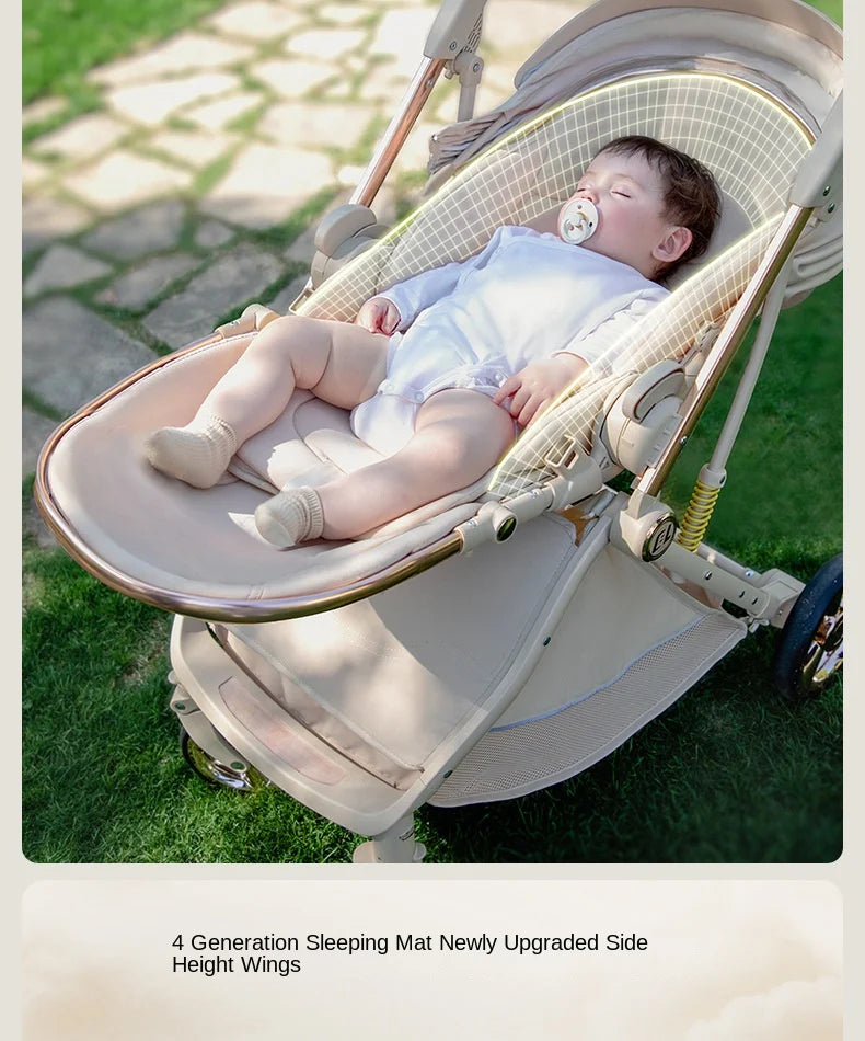 Baby stroller Leather Egg-shaped Spine-Protective Cockpit High Landscape Lightweight Folding Two-way Push Four-wheel Suspension