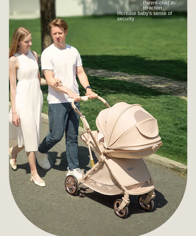 Baby stroller Leather Egg-shaped Spine-Protective Cockpit High Landscape Lightweight Folding Two-way Push Four-wheel Suspension