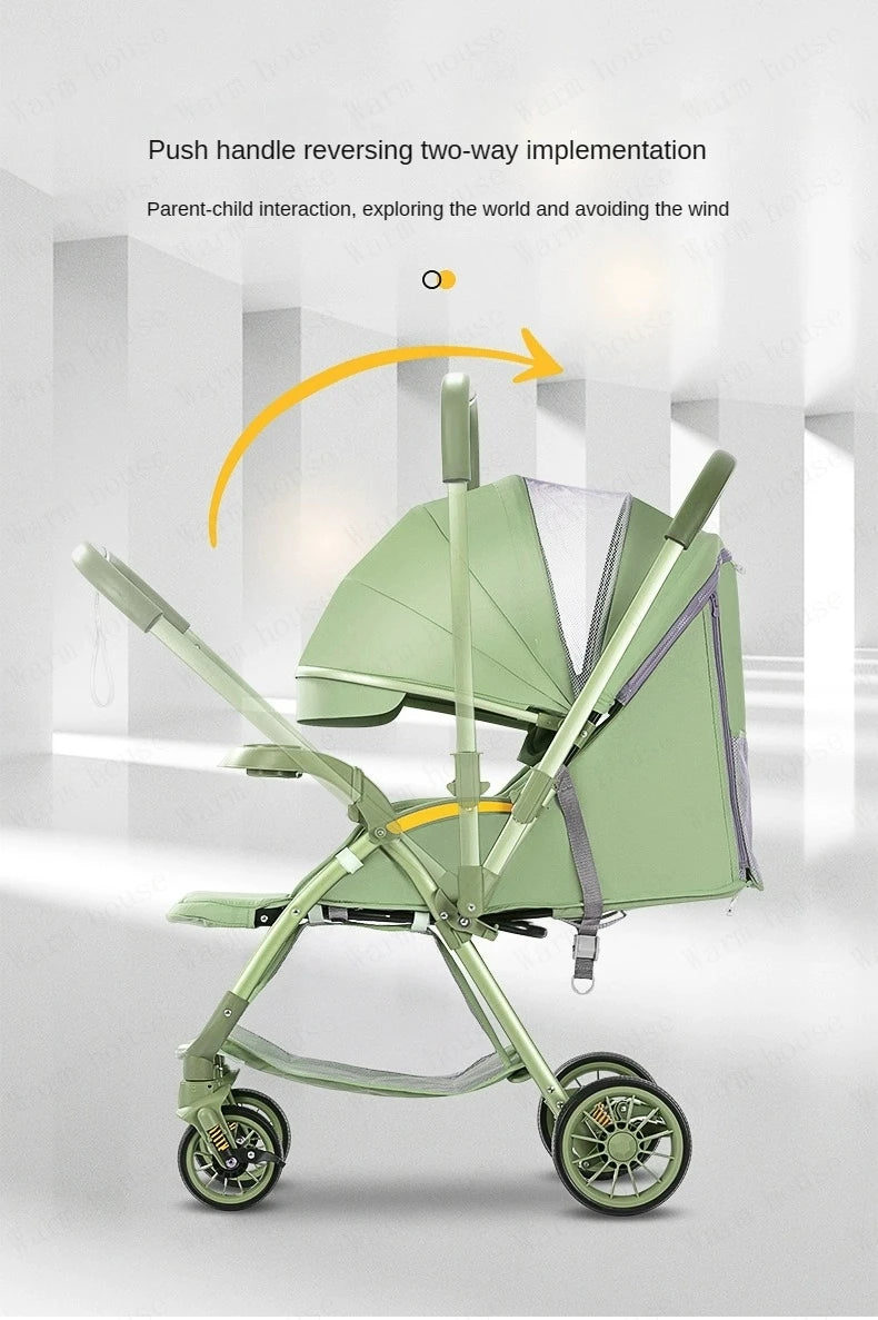 Bi-directional High Landscape Baby Stroller Can Sit or Lie Down Four Wheel Shock Absorber Stroller Lightweight Foldable Handcart