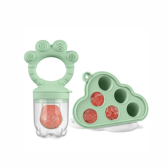 Baby Fruit Food Feeder & Freezer Nibble Tray Combo, Breastmilk Popsicle Molds，BPA Free Silicone Feeder，Infant Self Feeding, 4M+