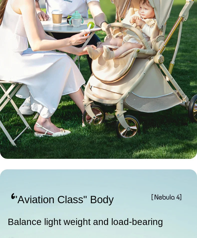 Baby stroller Leather Egg-shaped Spine-Protective Cockpit High Landscape Lightweight Folding Two-way Push Four-wheel Suspension