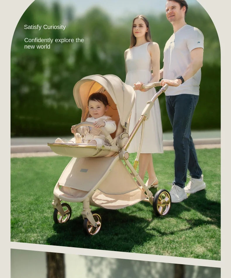 Baby stroller Leather Egg-shaped Spine-Protective Cockpit High Landscape Lightweight Folding Two-way Push Four-wheel Suspension