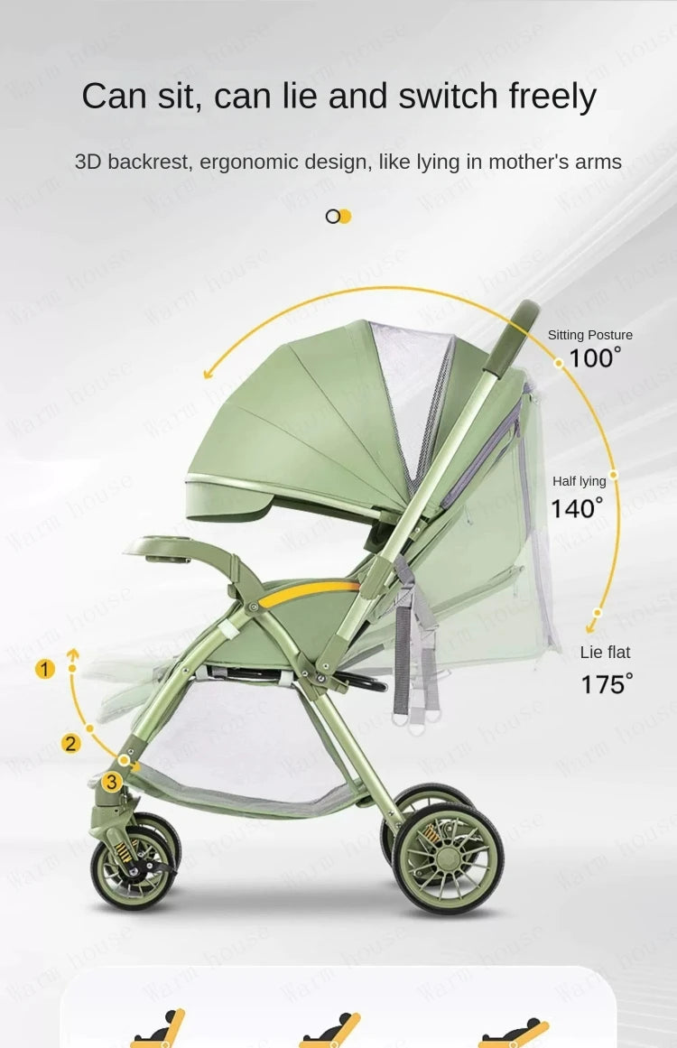 Bi-directional High Landscape Baby Stroller Can Sit or Lie Down Four Wheel Shock Absorber Stroller Lightweight Foldable Handcart