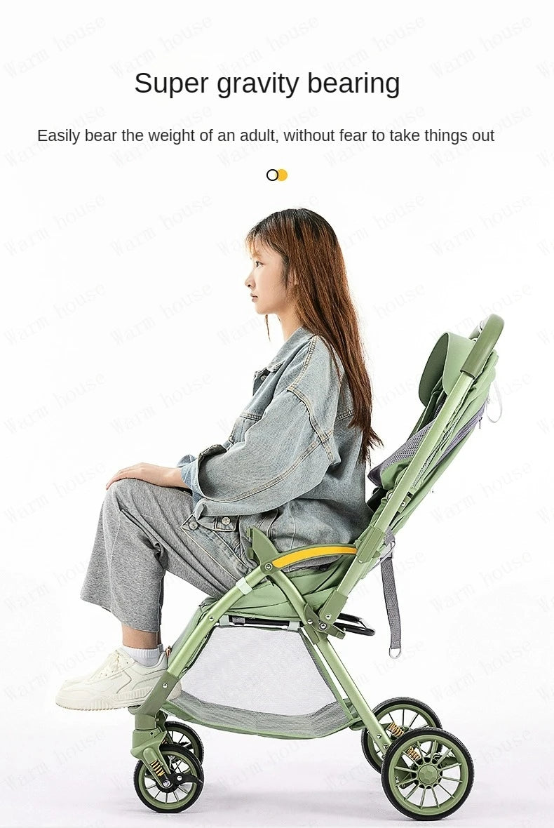 Bi-directional High Landscape Baby Stroller Can Sit or Lie Down Four Wheel Shock Absorber Stroller Lightweight Foldable Handcart