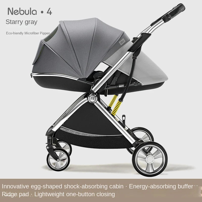 Baby stroller Leather Egg-shaped Spine-Protective Cockpit High Landscape Lightweight Folding Two-way Push Four-wheel Suspension