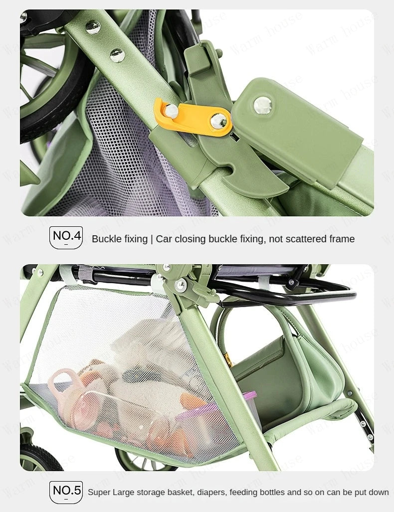 Bi-directional High Landscape Baby Stroller Can Sit or Lie Down Four Wheel Shock Absorber Stroller Lightweight Foldable Handcart